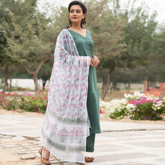 Green Doria Dupatta Suit Set With Doria Dupatta - Ambraee