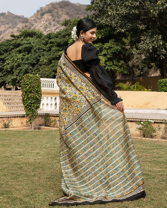 Blue Floral Chanderi Saree