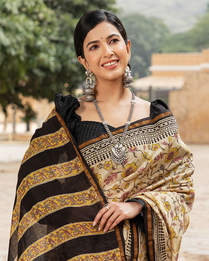 Yellow Floral Chanderi Saree