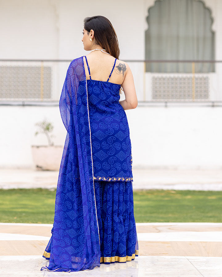 Blue Bandhani Sharara Set