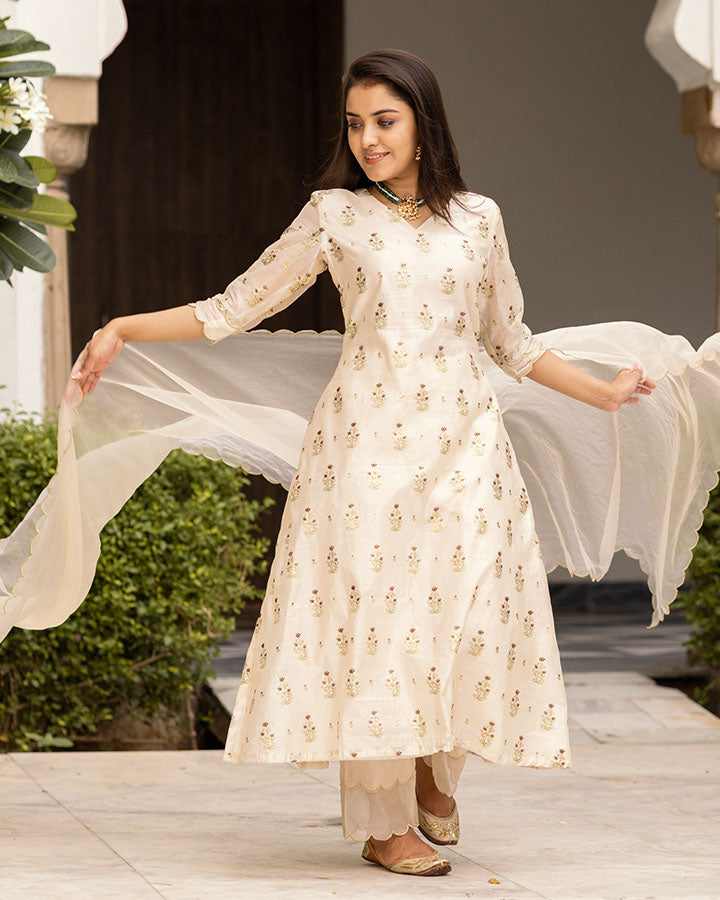 Beige Bagh Chanderi Suit