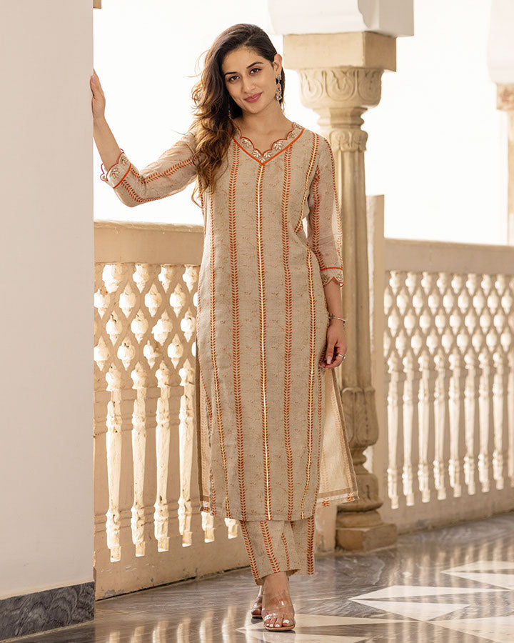 Beige Chanderi Kurta Set