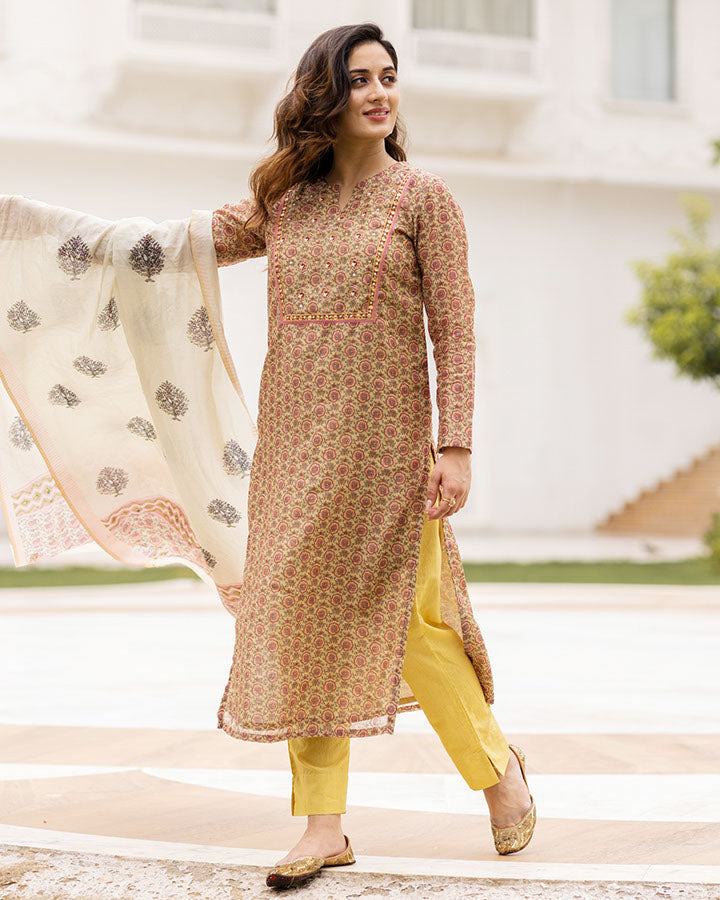 Pink Flower Chanderi Suit