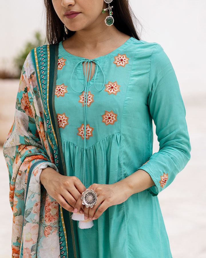 Turquoise Patchwork Suit Set