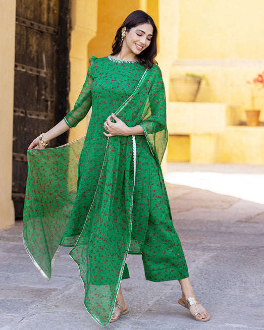 Elegant Green Chiffon Akila Chiffon Suit Set