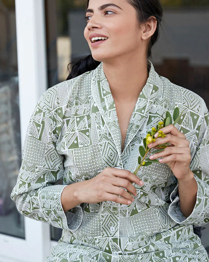 Green Doodle Print Night Suit
