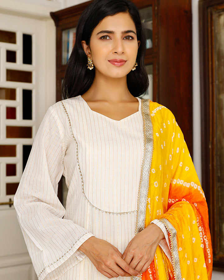 White Lurex Bandhani Suit Set