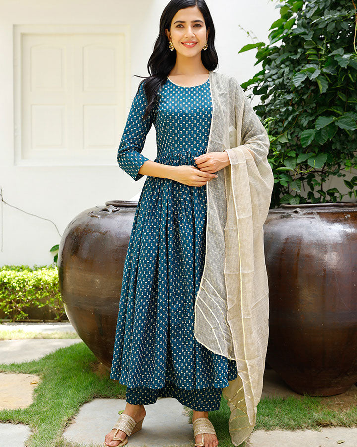 Blue Printed Gota Suit Set