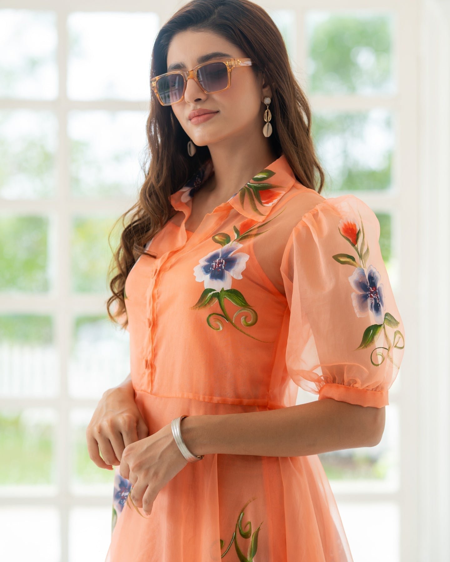 PEACH HANDPAINTED MAXI DRESS