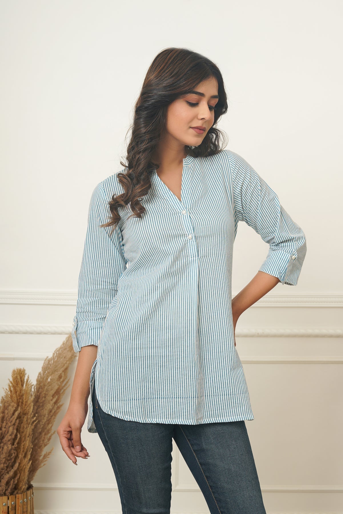 Blue Stripes Short Kurta