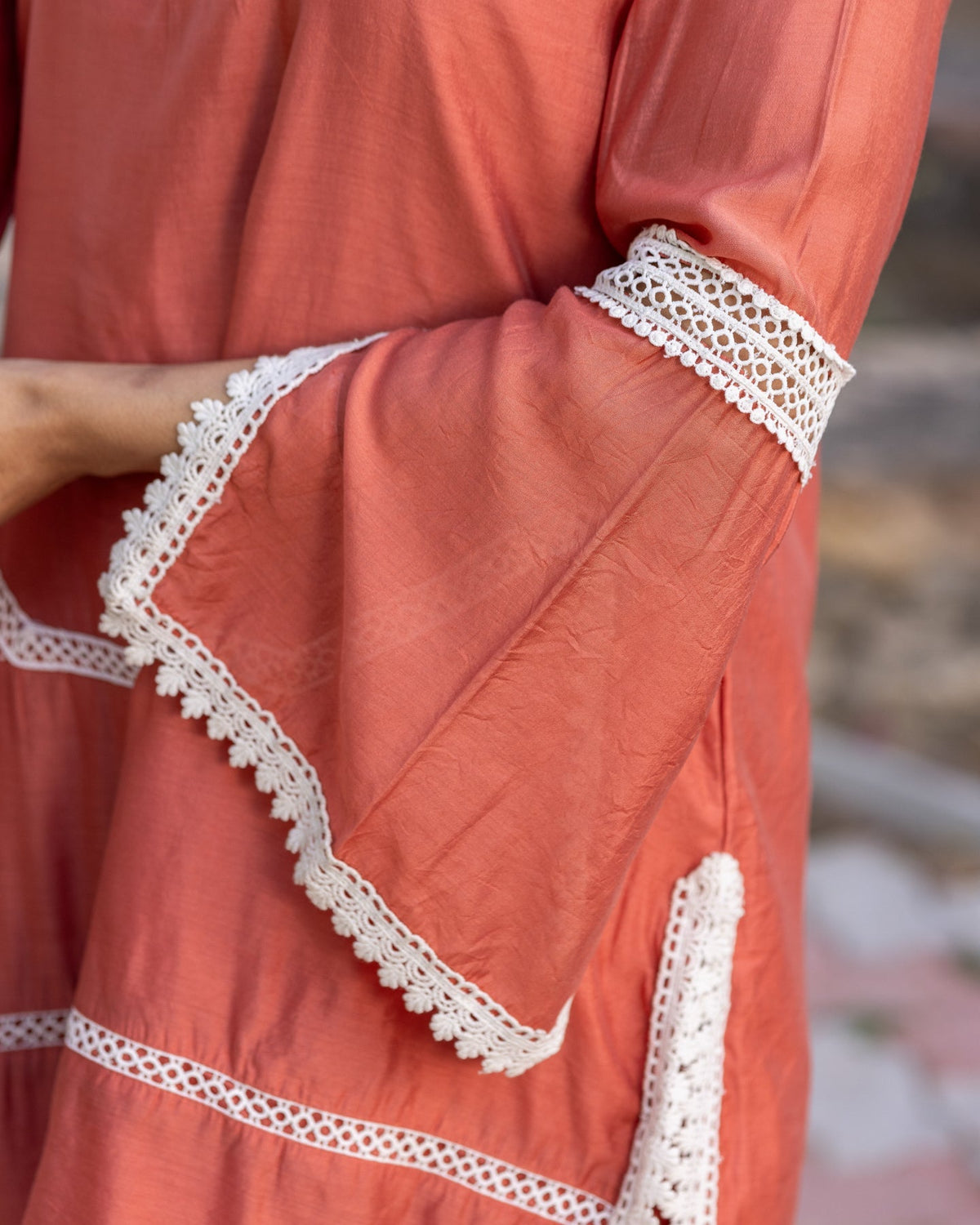 Orange Lace Kurta Set