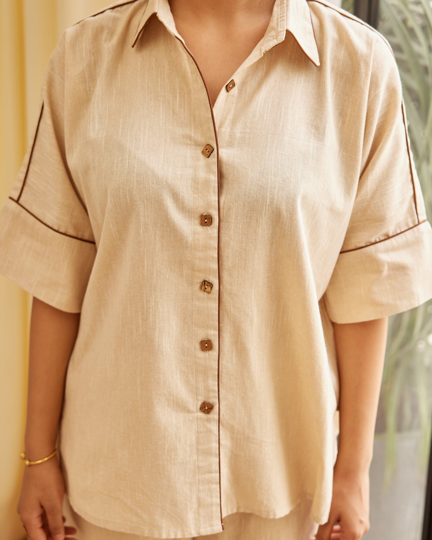 Solid Beige Cotton co-ord set