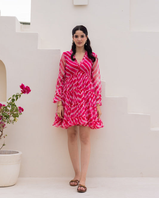 Pink Leheriya Chiffon Dress