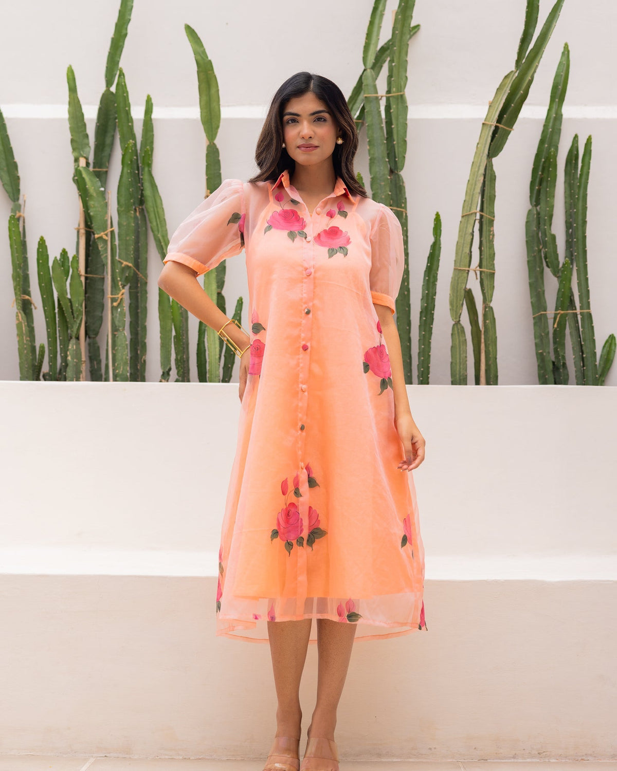 Peach Organza Shirt Dress