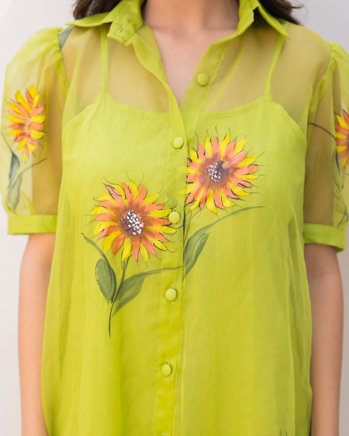 Lime Organza Shirt Dress