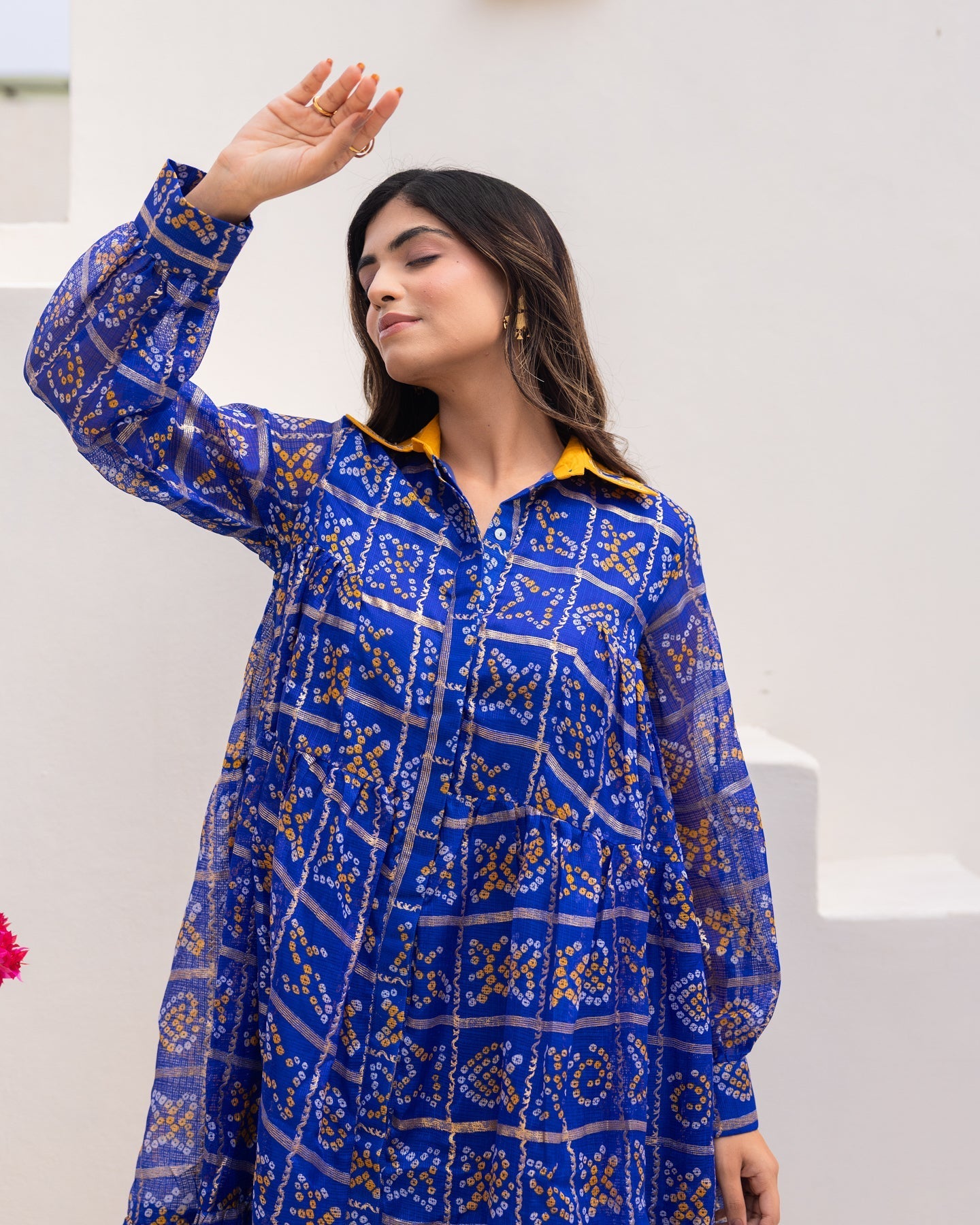 Blue Bandhani Shirt Dress