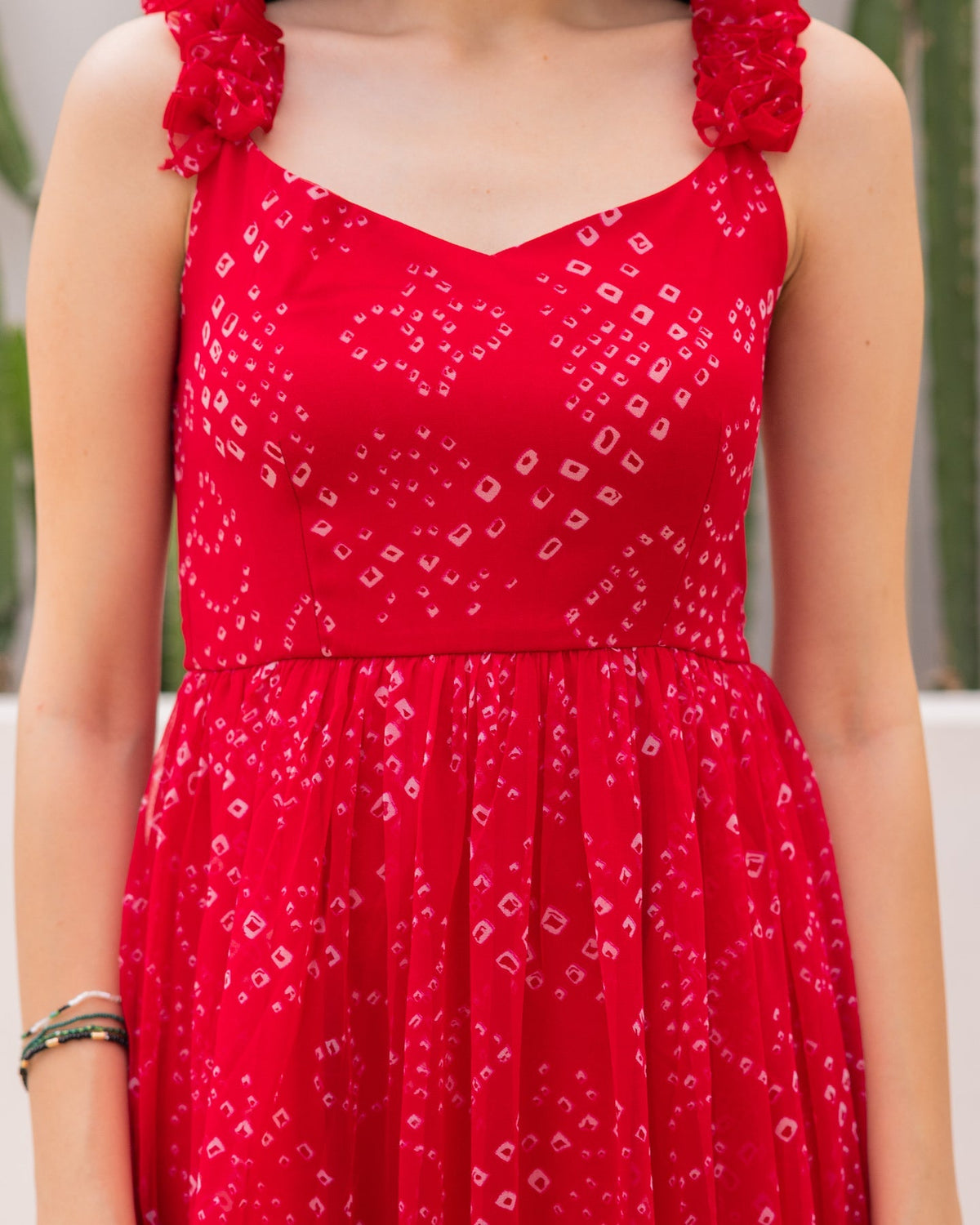 Red chiffon Bandhani Dress