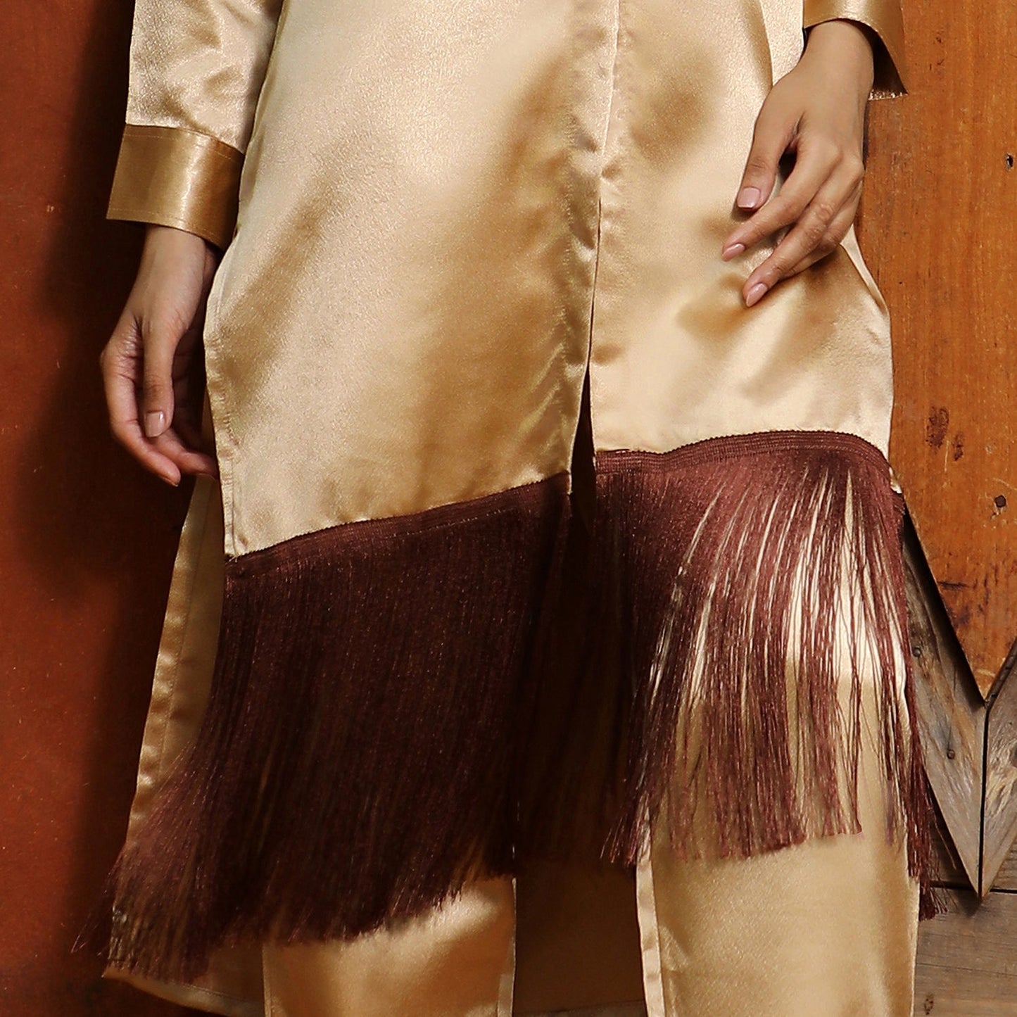 Fringed Block Kurta With Trousers