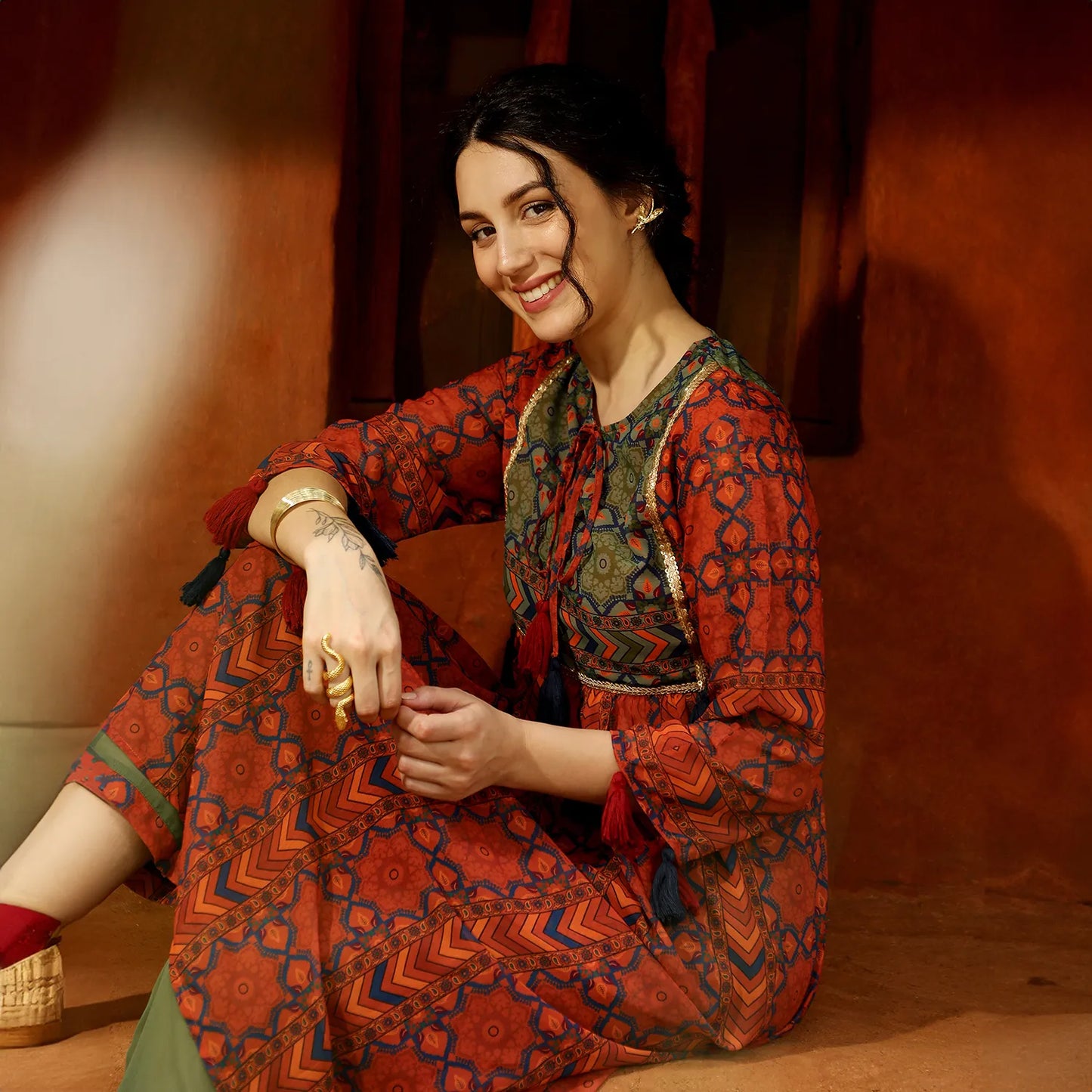 Geometric Block Kurta With Trousers