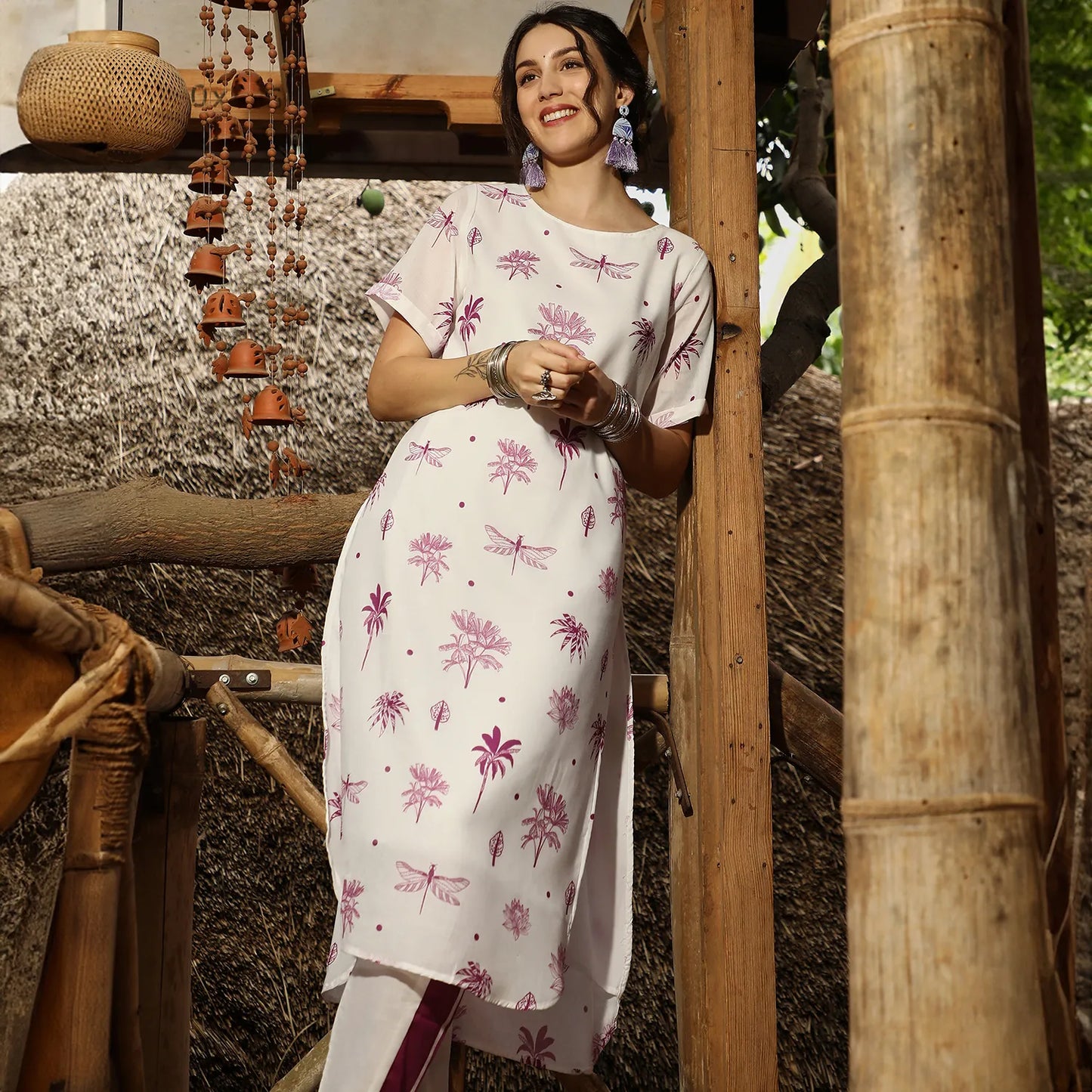 Dragonfly Palm Kurta With Trousers