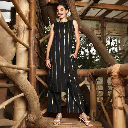Metallic Striped Kurta Set