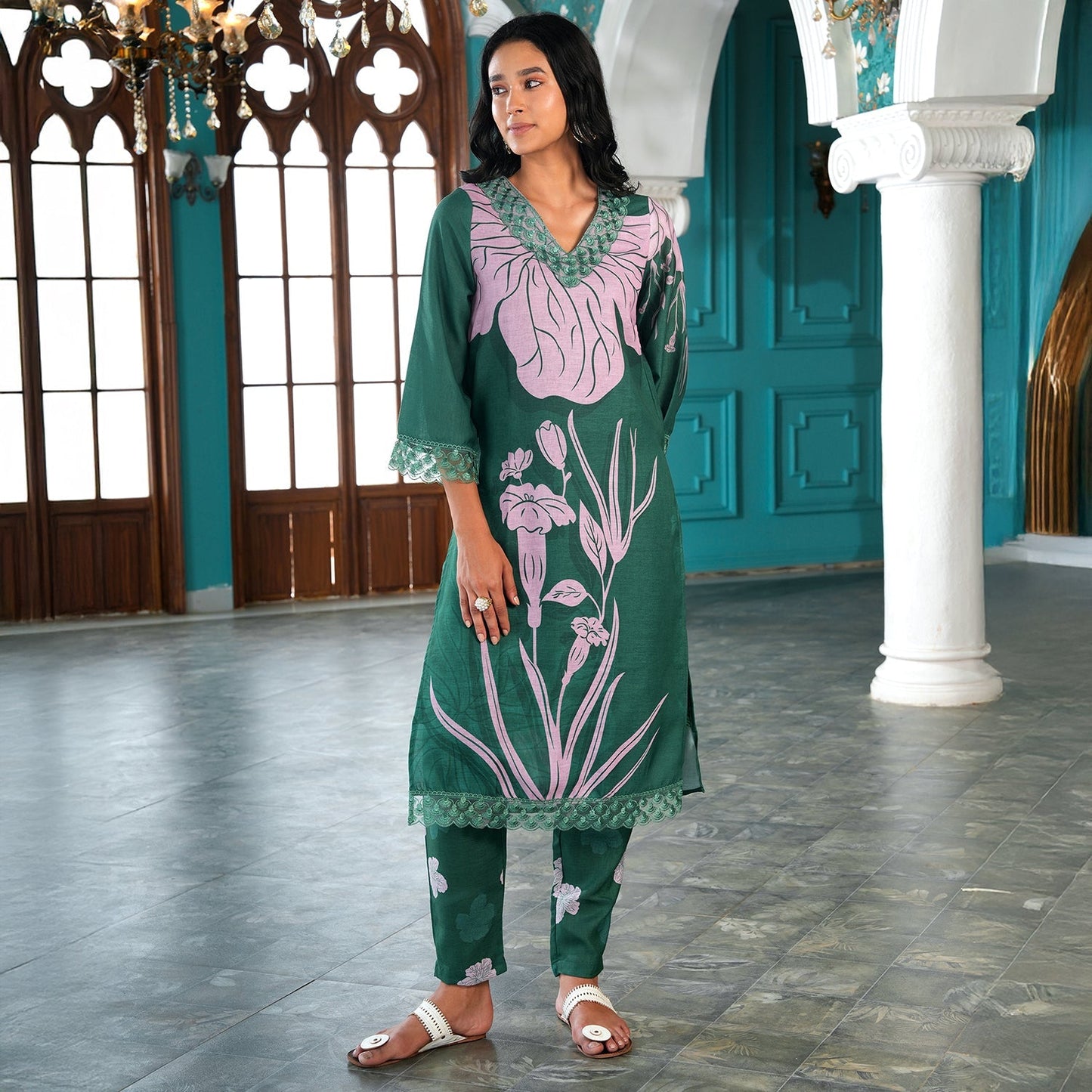Contrast Tulips Kurta Set