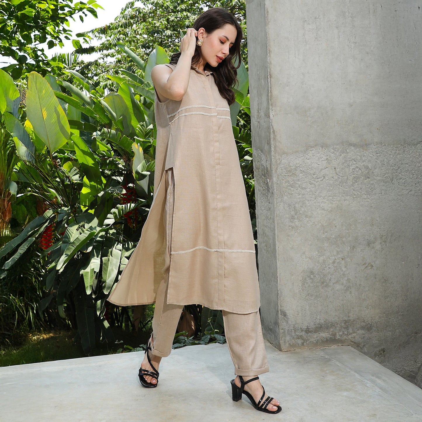 Lined Linen-Blend Kurta Set