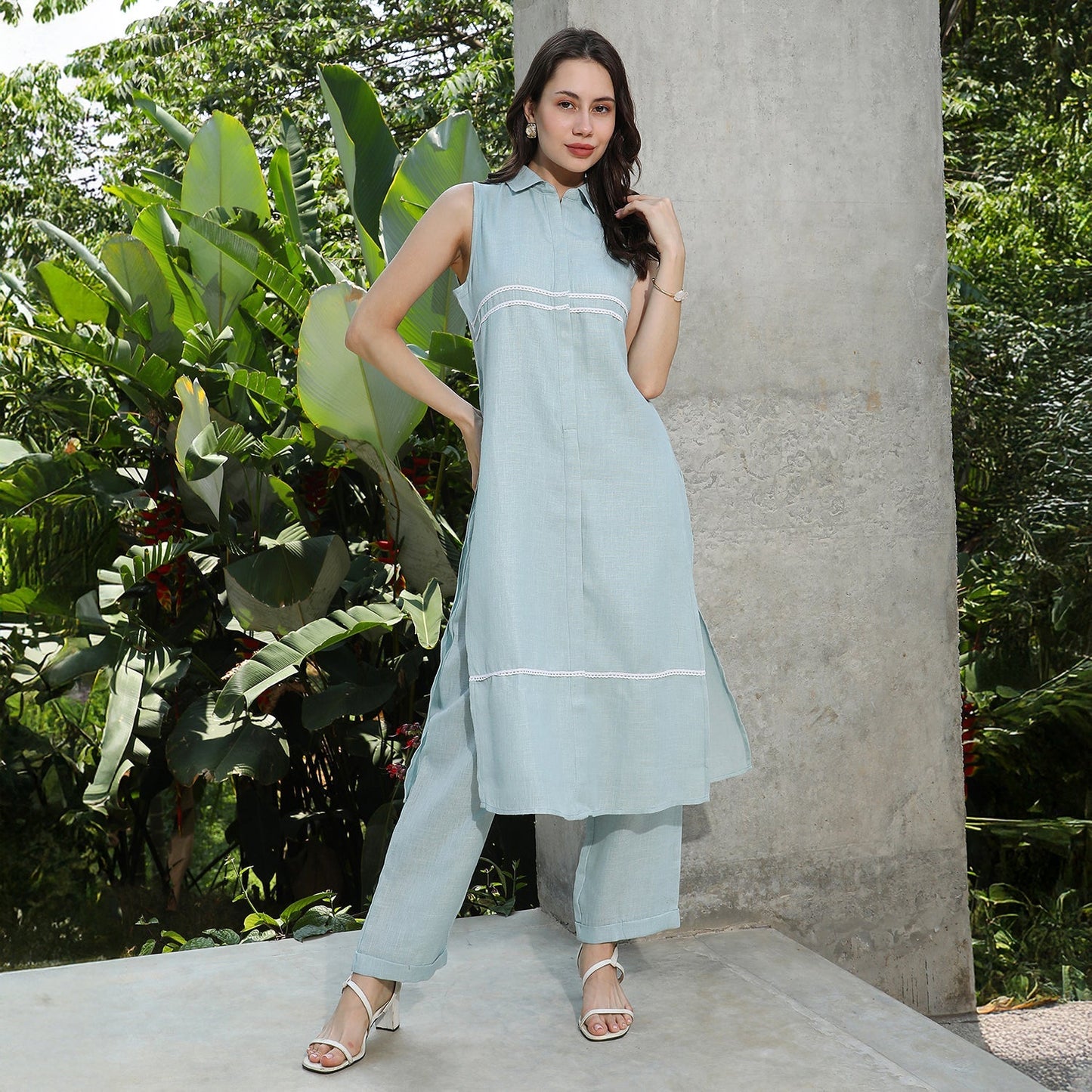 Lined Linen-Blend Kurta Set
