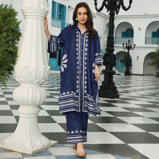 Indie Flora Lined-Imprint Kurta Set