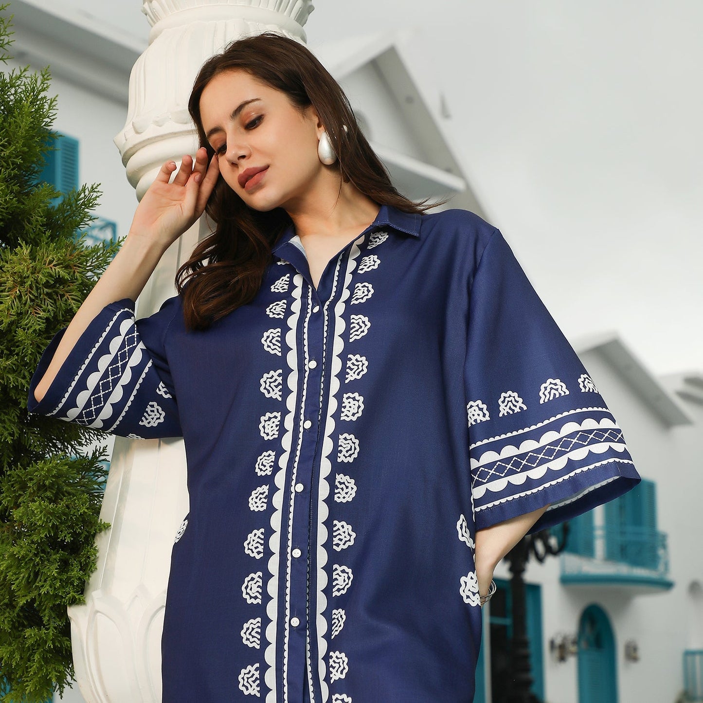 Indie Flora Lined-Imprint Kurta Set