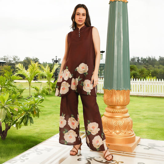 Flared Roses-Imprint Kurta Set