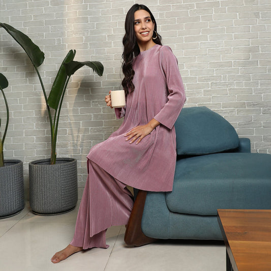 Solid Pleated Kurta Set