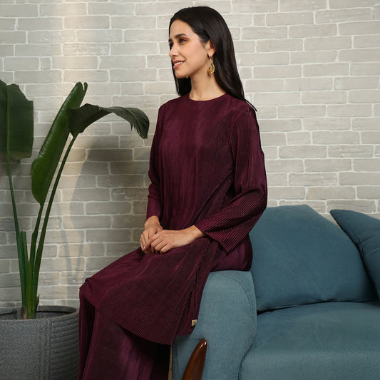 Solid Pleated Kurta Set