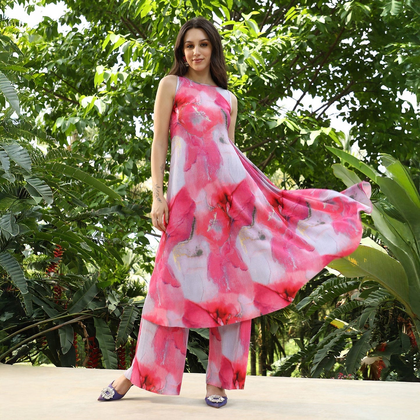 Floral Pleated-Halter Co-Ord Set