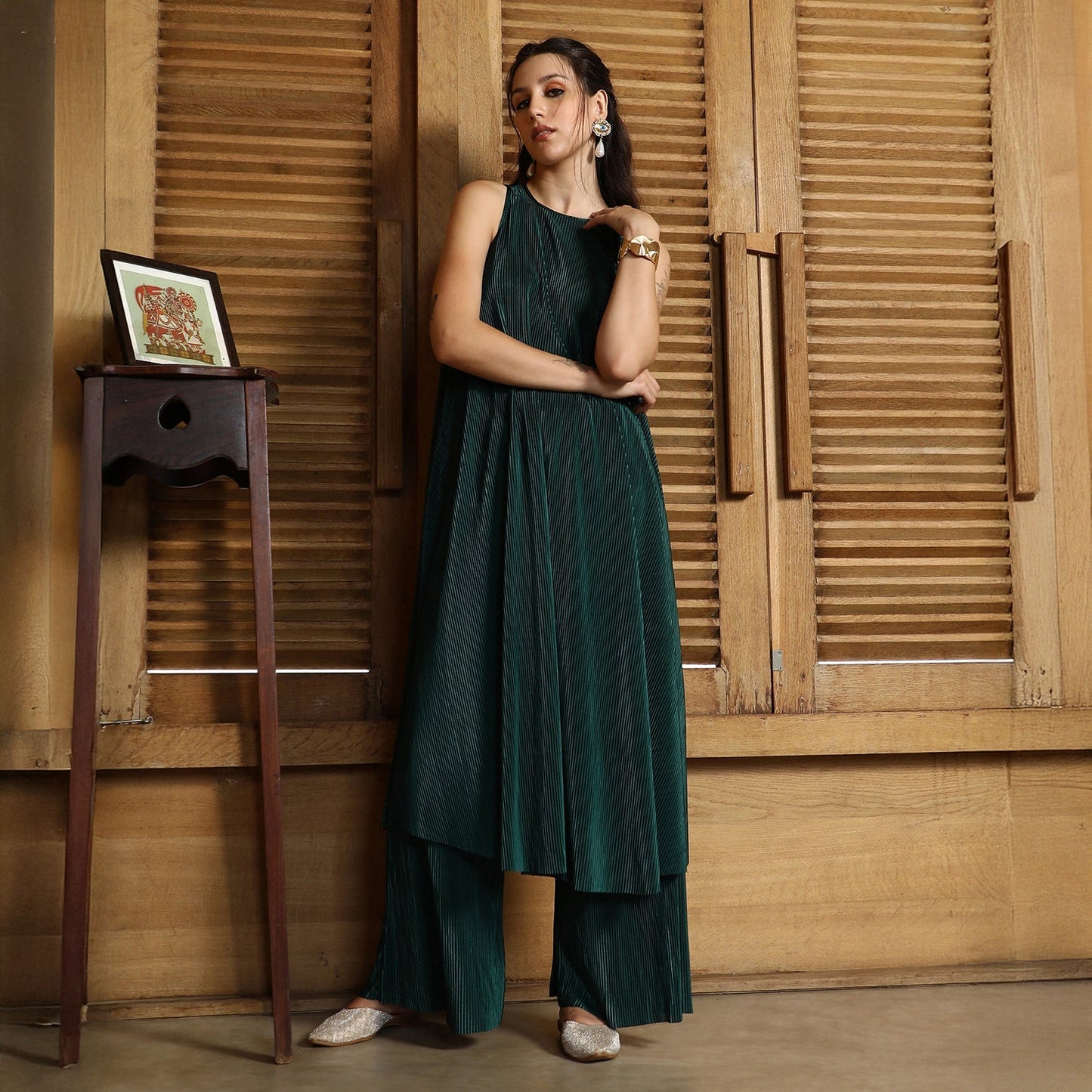 Solid Pleated-Halter Co-Ord Set