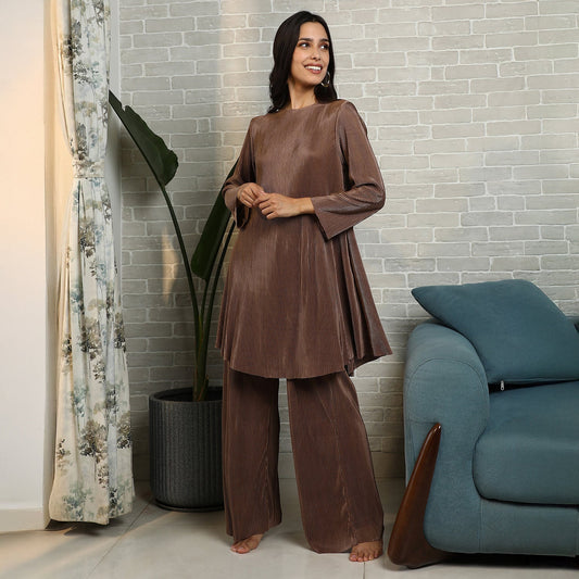 Solid Pleated Kurta Set