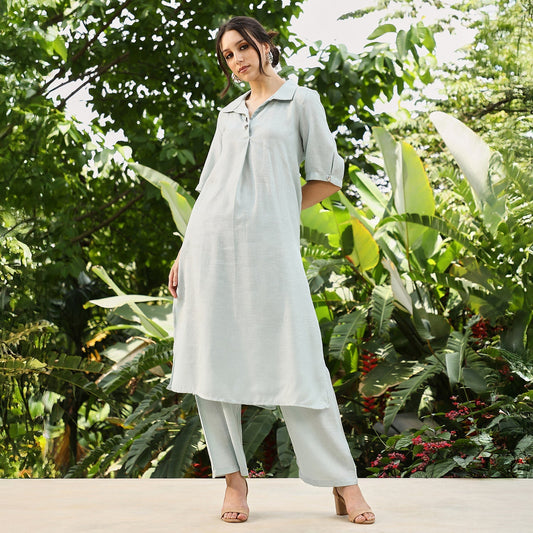 Solid Linen-Blend Kurta Set