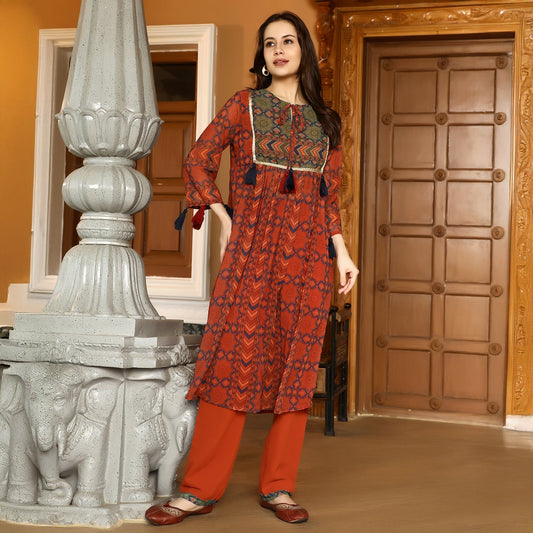 Geometric Block Kurta With Trousers