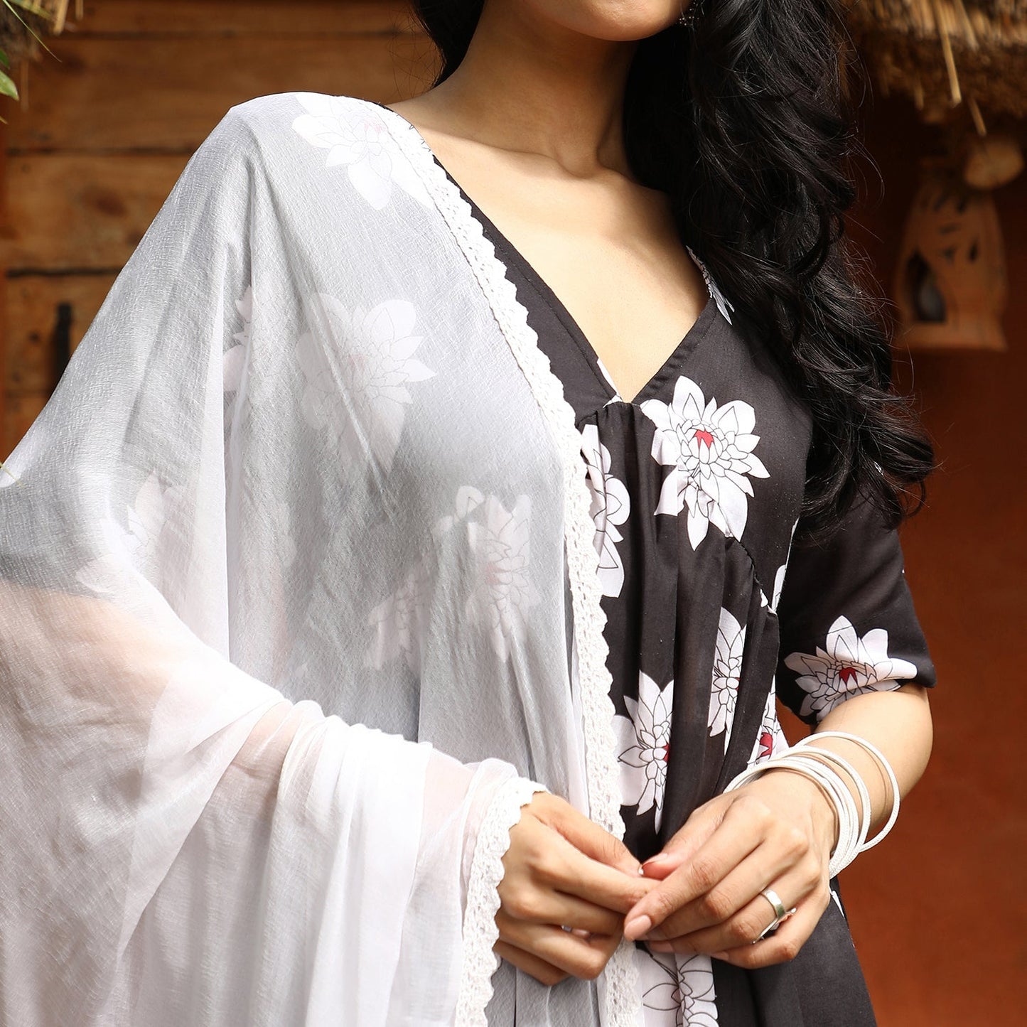 Water Lilies Kurta With Trousers And Dupatta