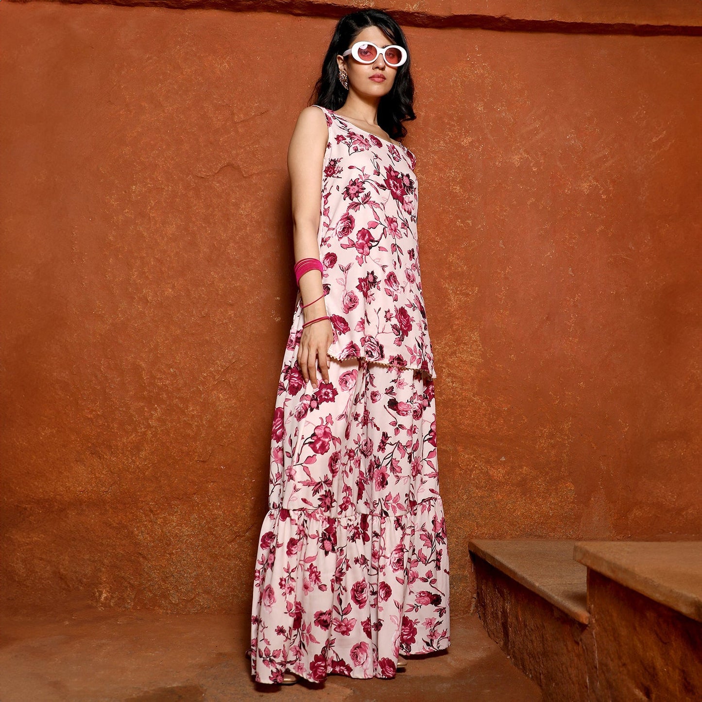 Botanical Kurti And Sharara Set