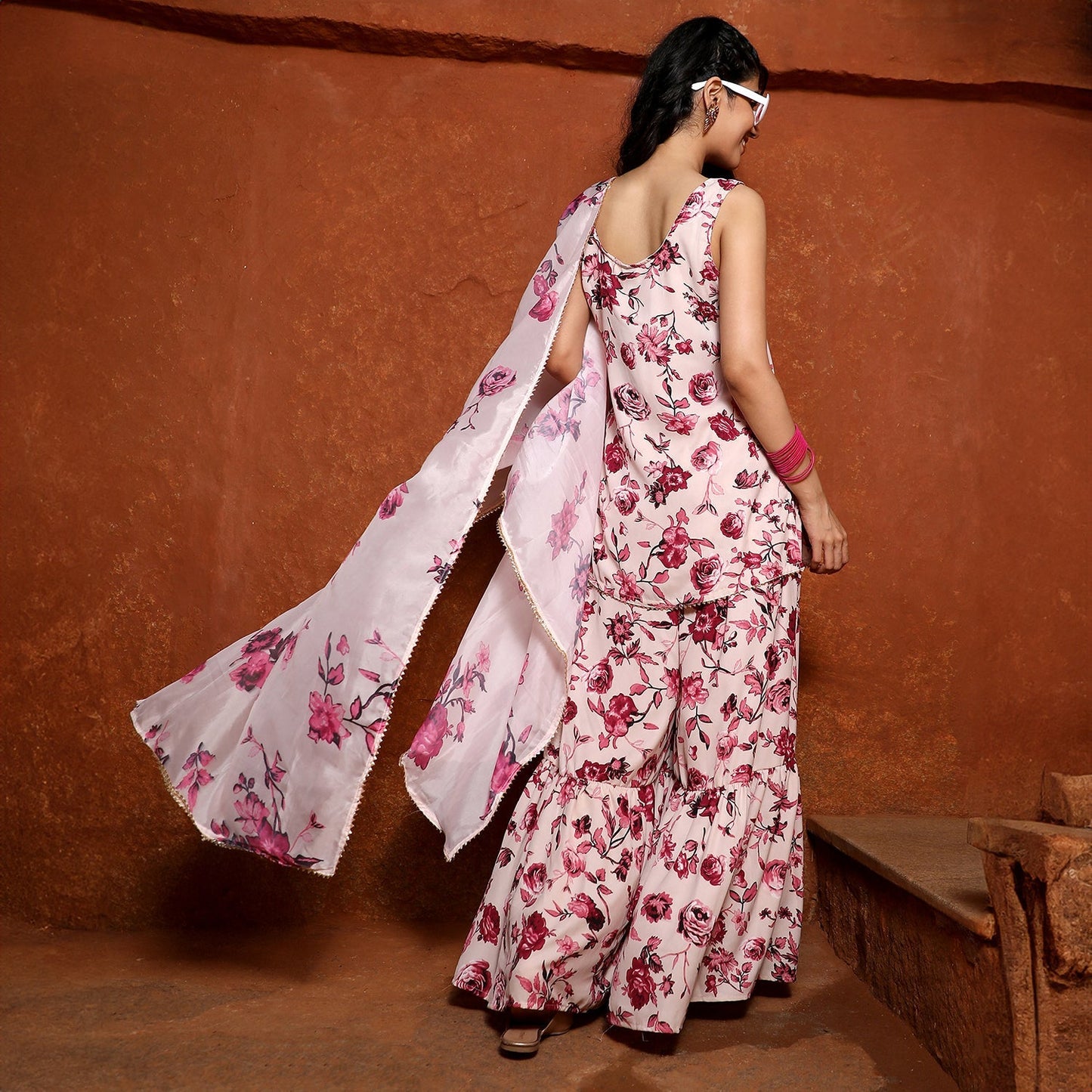 Botanical Kurti And Sharara Set