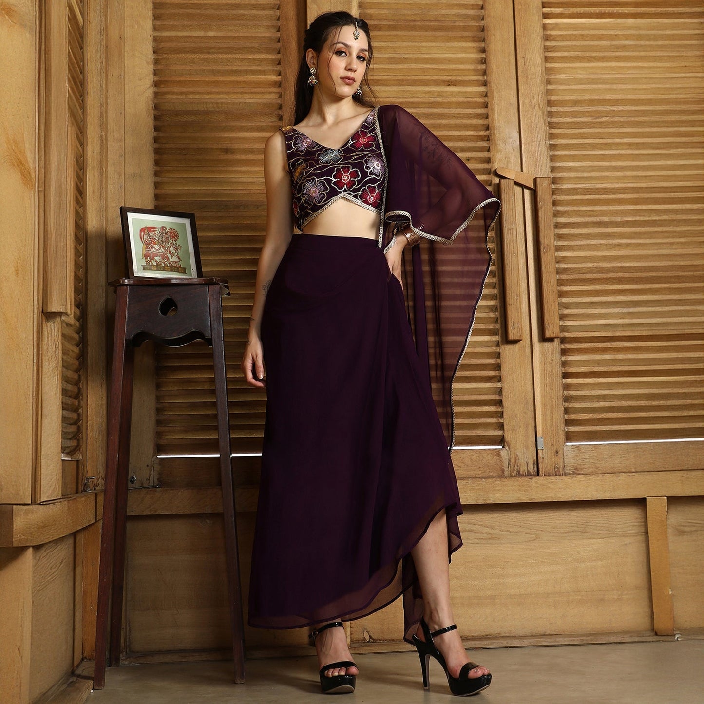 Periwinkle Pre-Draped Saree