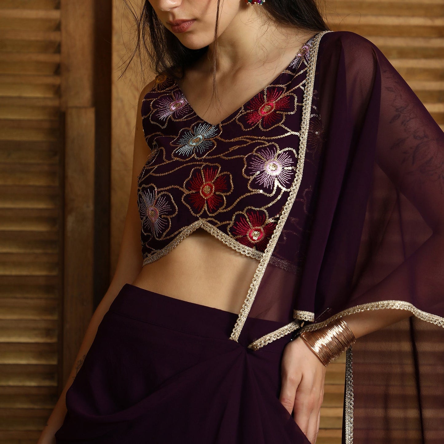 Periwinkle Pre-Draped Saree