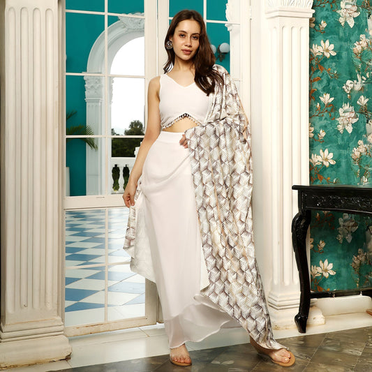 Pleated-Block Imprint Pre-Draped Saree