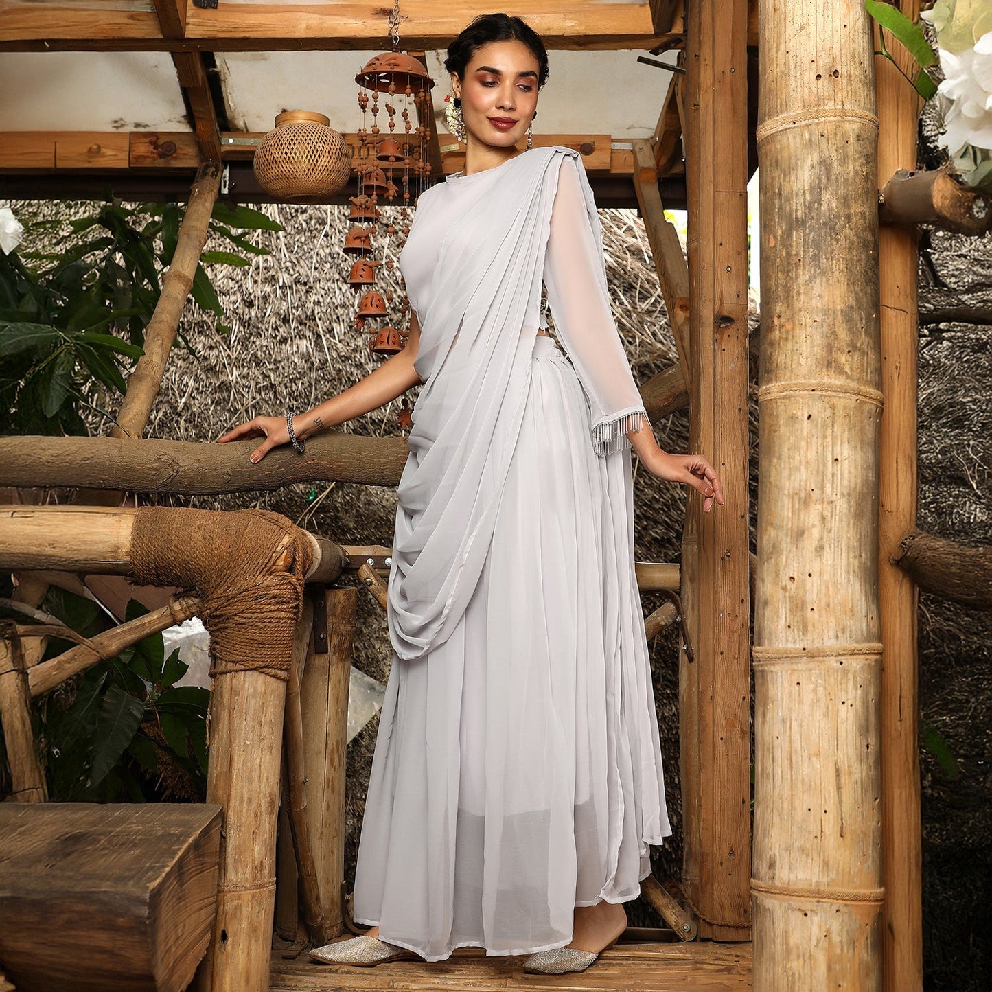 Embellished Lined Pre-Draped Saree