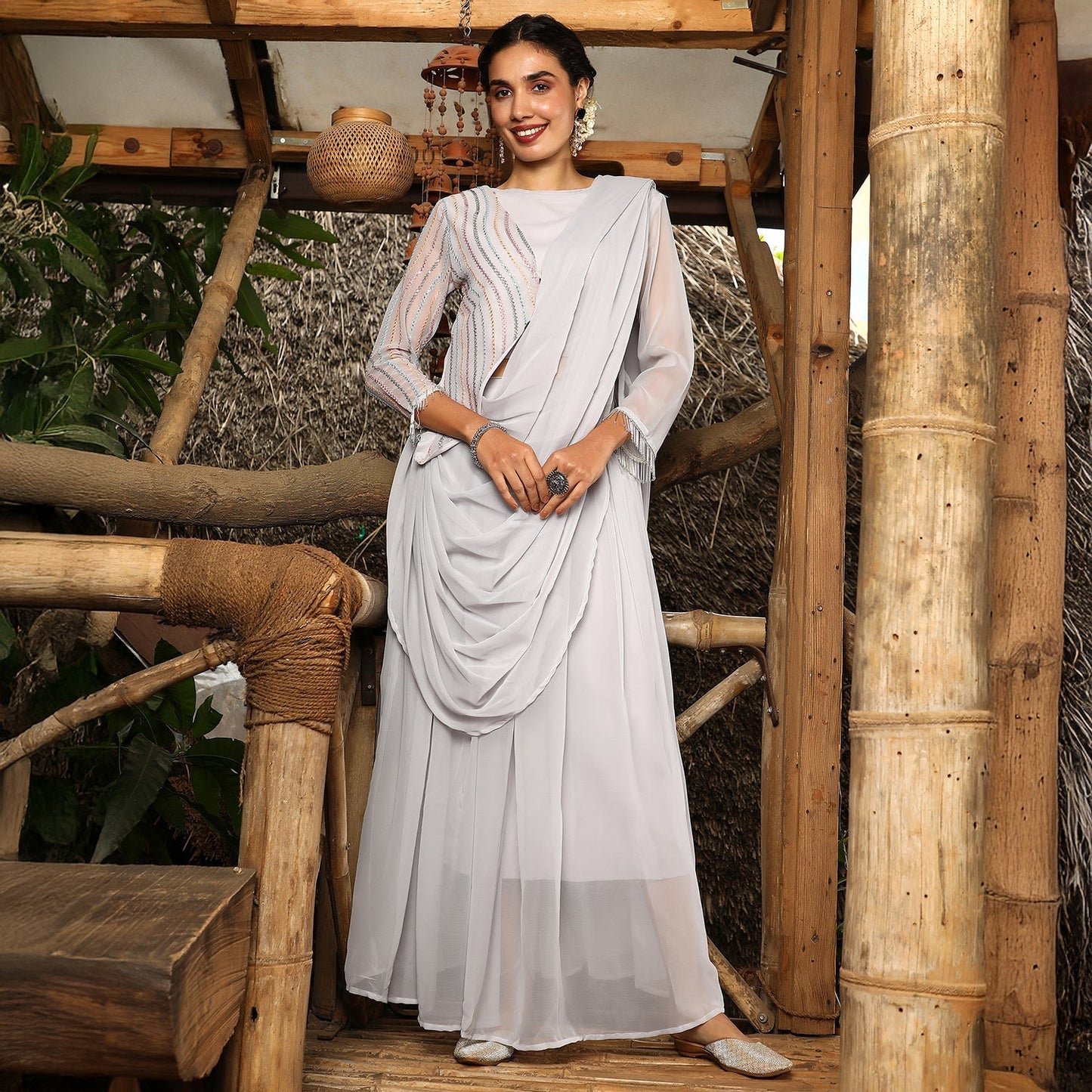 Embellished Lined Pre-Draped Saree