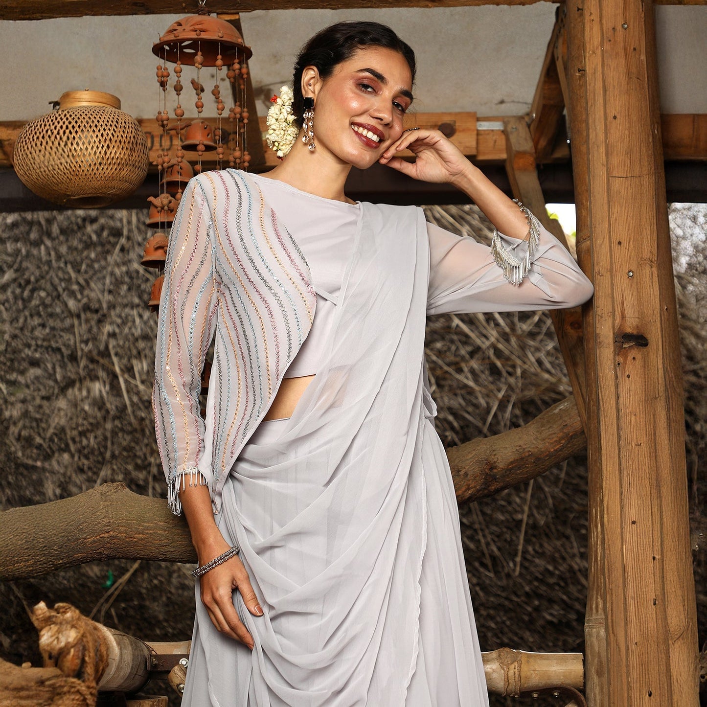 Embellished Lined Pre-Draped Saree