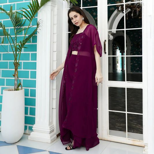 Floral-Embroidery Draped Co-Ord Set