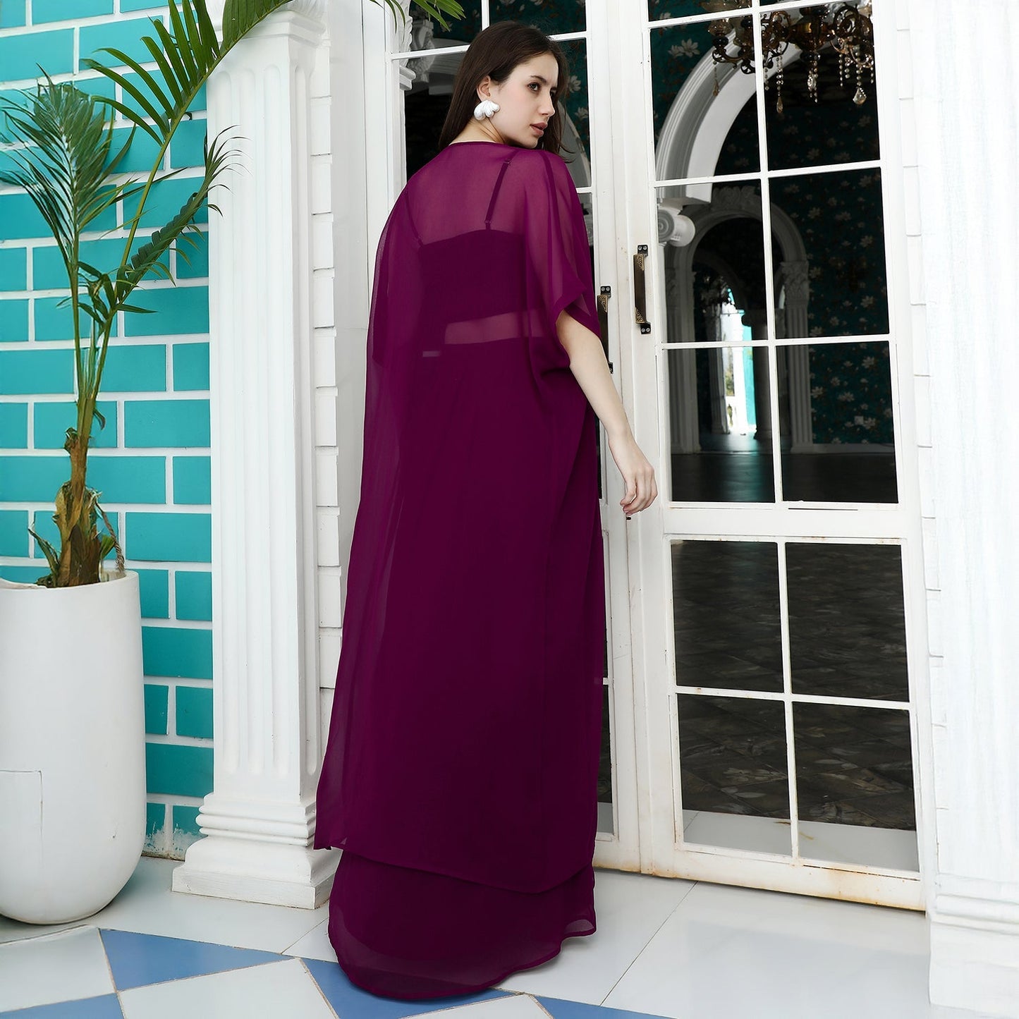 Floral-Embroidery Draped Co-Ord Set