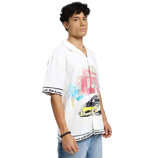Liberta Racer Printed White Shirt FLYAF